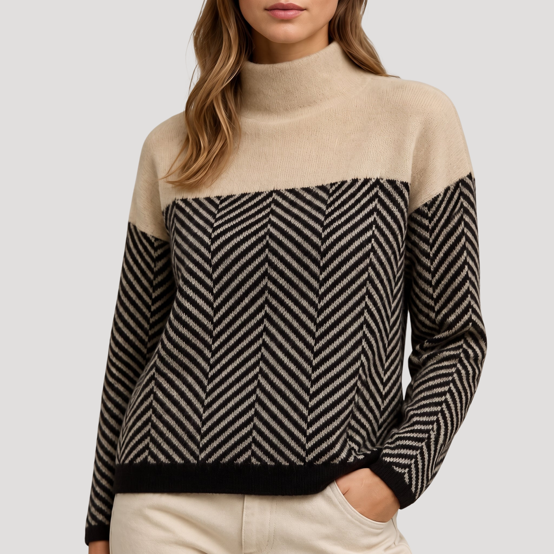 Women's Chevron Knit Sweater with Turtleneck