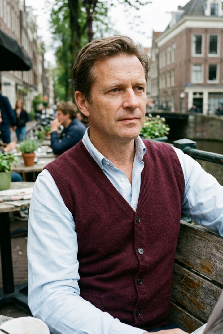 Men's Knitted Vest with V-Neck and Button Placket