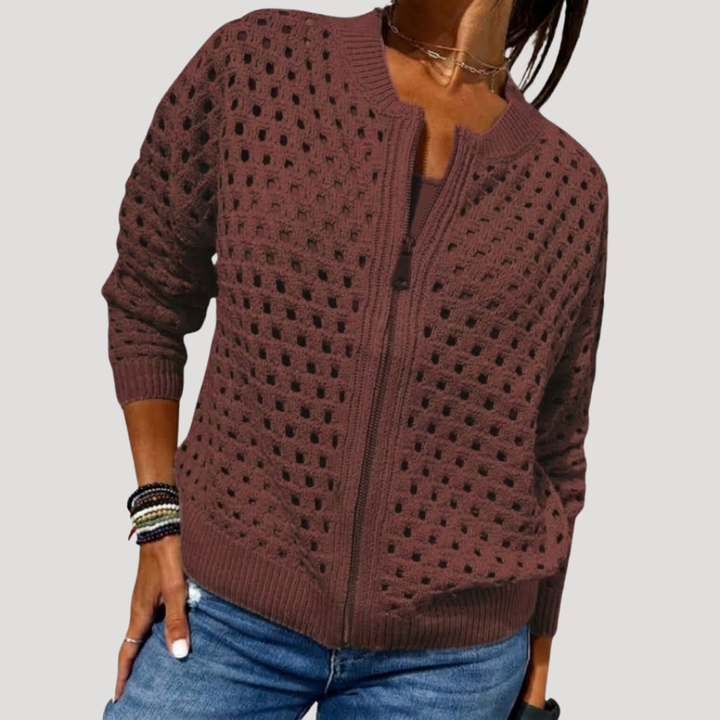 Women's Openwork Knit Zip Cardigan