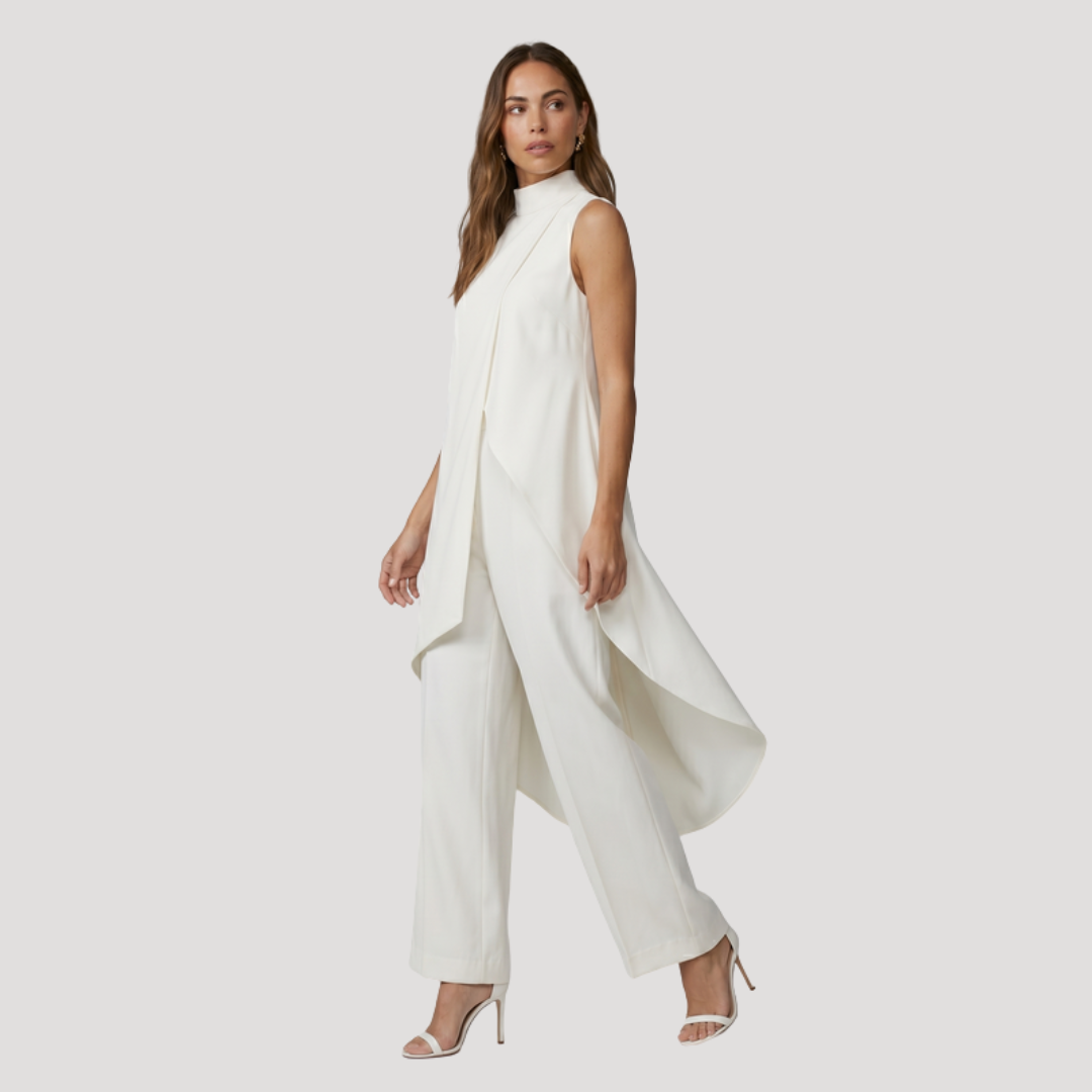 Elegant Women's Asymmetrical Long Top and Wide Leg Pants Set