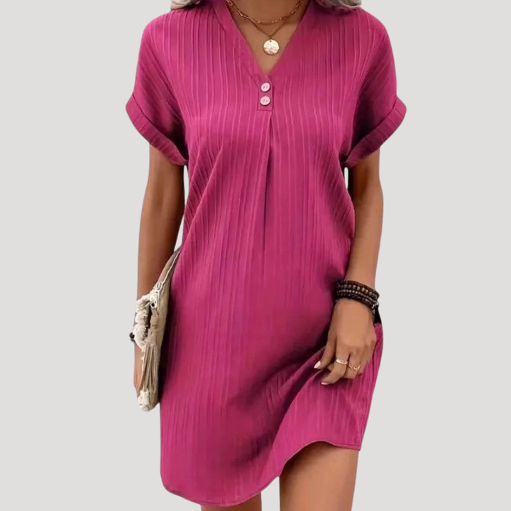 Casual Short Dress for Women with V-Neck Textured