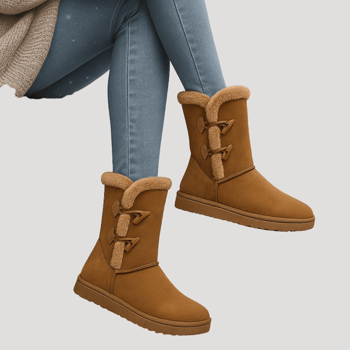 Women's High Boots Lined with Side Buckles