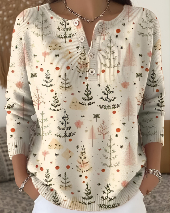 Emy Festive Christmas Print Top, view 3 - Elena Harper