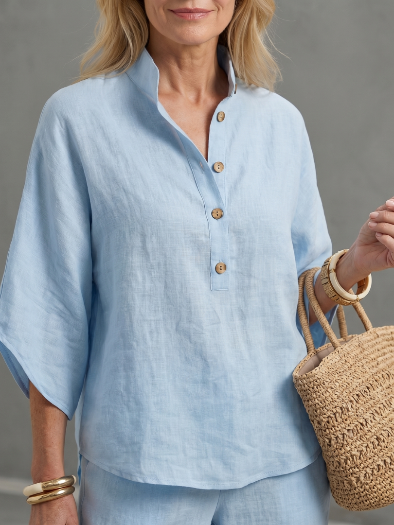 Amity Button Front Relaxed Tunic Trouser Set - Elena Harper