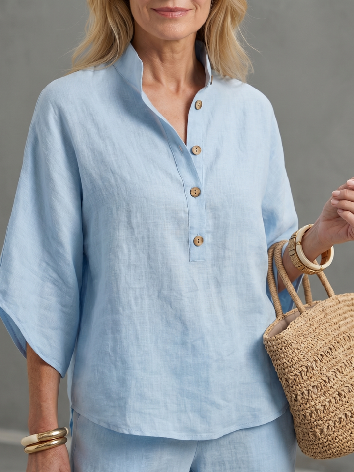 Amity Button Front Relaxed Tunic Trouser Set - Elena Harper