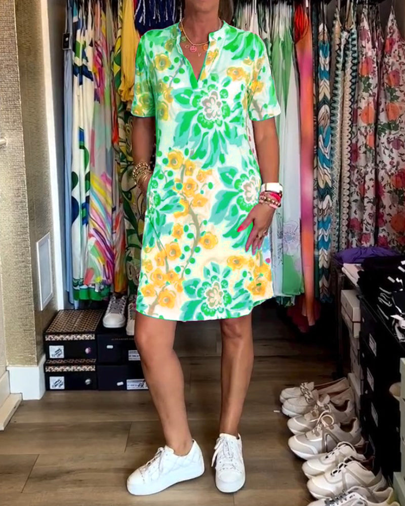 Ivendra Short Sleeve Floral Print Dress - Elena Harper
