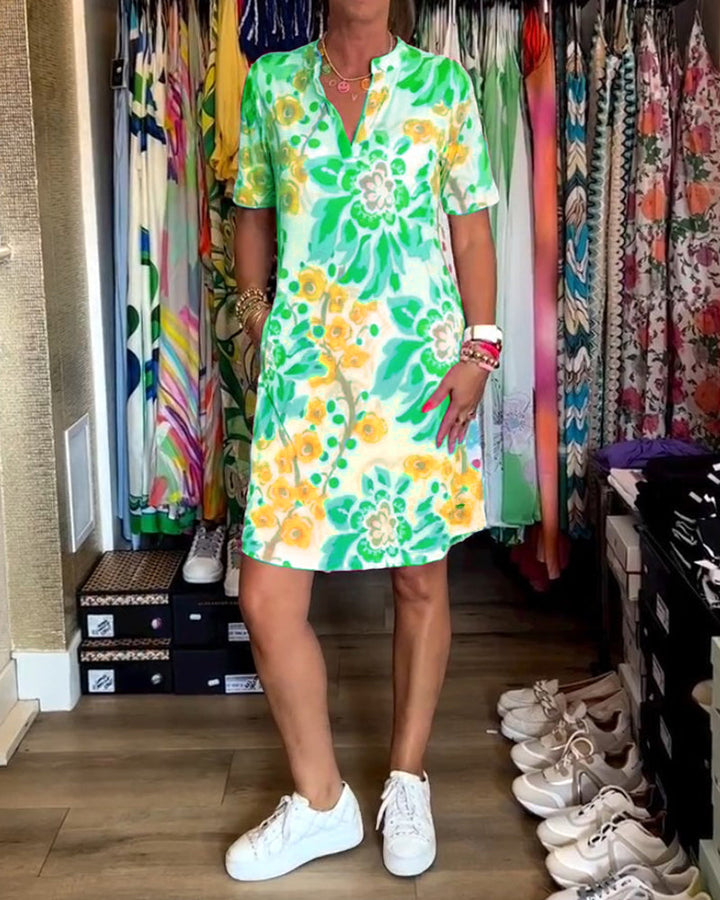 Ivendra Short Sleeve Floral Print Dress - Elena Harper