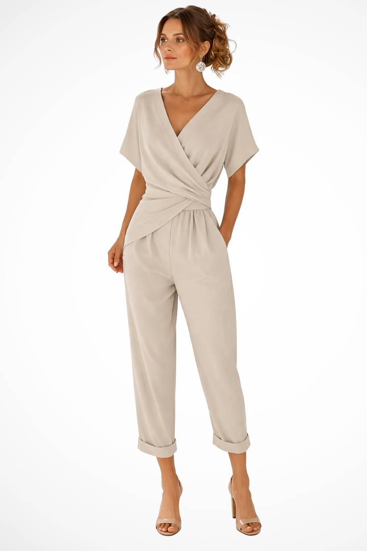 Short wrap jumpsuit for women – Short sleeves and pockets – Casual summer style