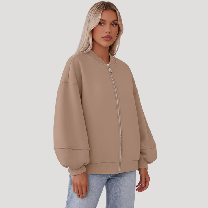 Oversized Women's Bomber Jacket with Zipper Closure