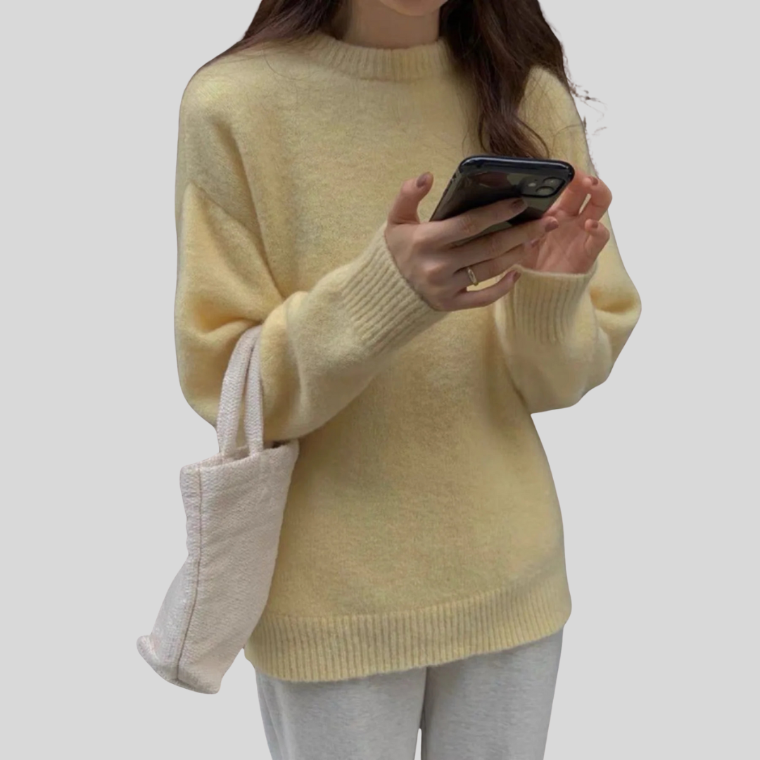 MIRIELLE Comfy Long Sleeve Round Neck Sweater, view 3 - Elena Harper