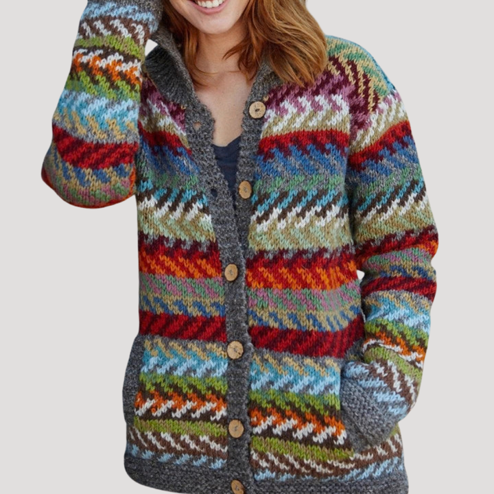 Women's Patterned Knit Cardigan with Collar