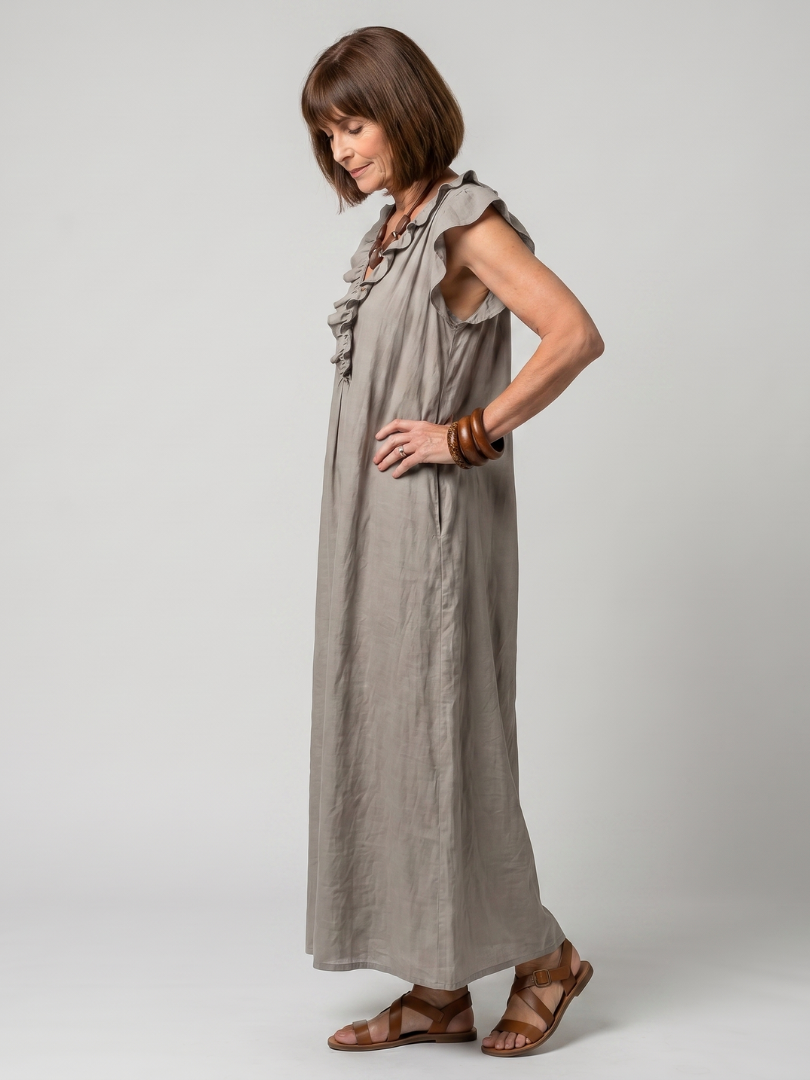 Women's Sleeveless Ruffle Trim Midi Dress - Flowing & Comfortable