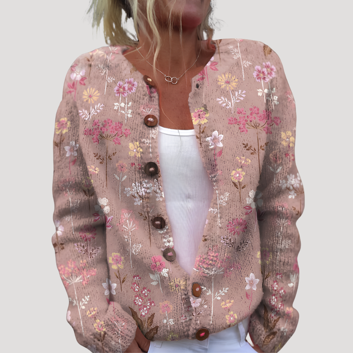 Women's Floral Knit Buttoned Cardigan