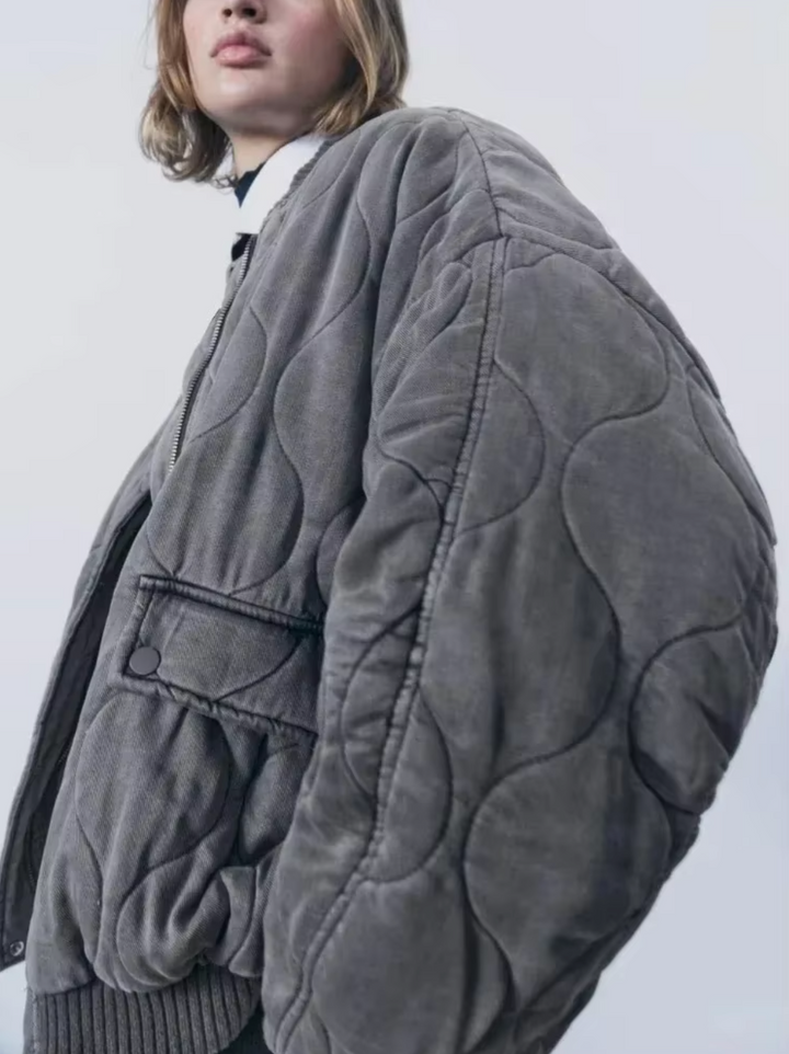 Cotton Jacket with Round Neckline