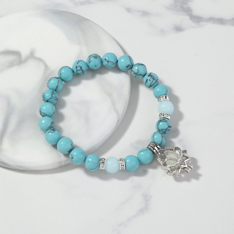 Beaded Bracelet with Luminous Lotus Pendant