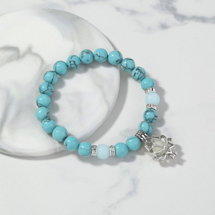 Beaded Bracelet with Luminous Lotus Pendant