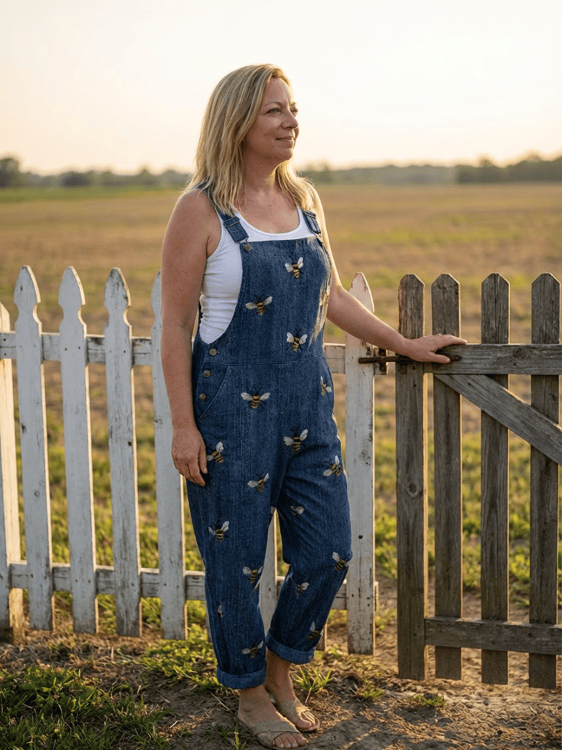 Rhea™ Bee Strap Jumpsuit by Emma & Rose Cape Town, featuring a stylish bee strap design and comfortable fit.
