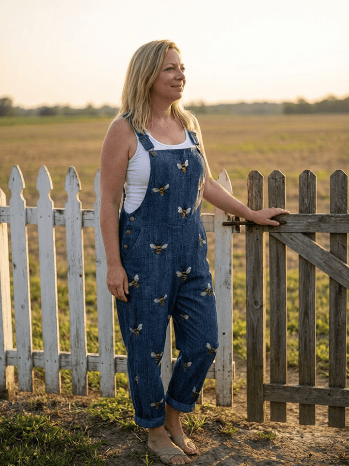 Rhea™ Bee Strap Jumpsuit by Emma & Rose Cape Town, featuring a stylish bee strap design and comfortable fit.