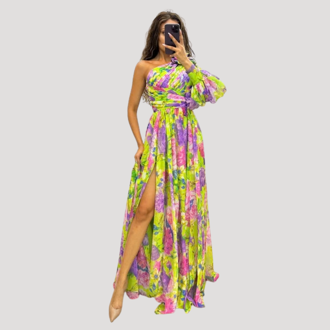 Chic Asymmetrical Long Floral Dress