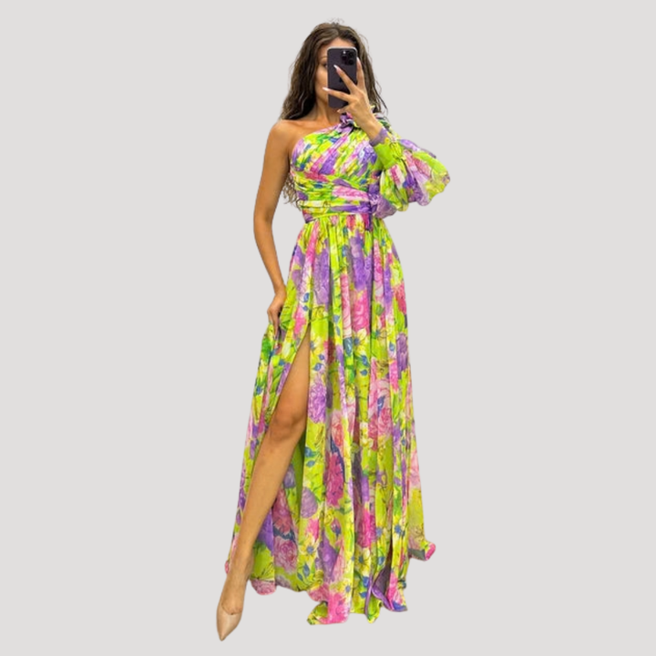 Chic Asymmetrical Long Floral Dress