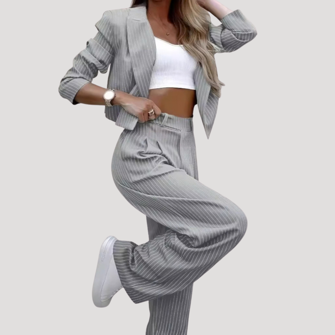 Striped Women's Suit Set with Wide Pants