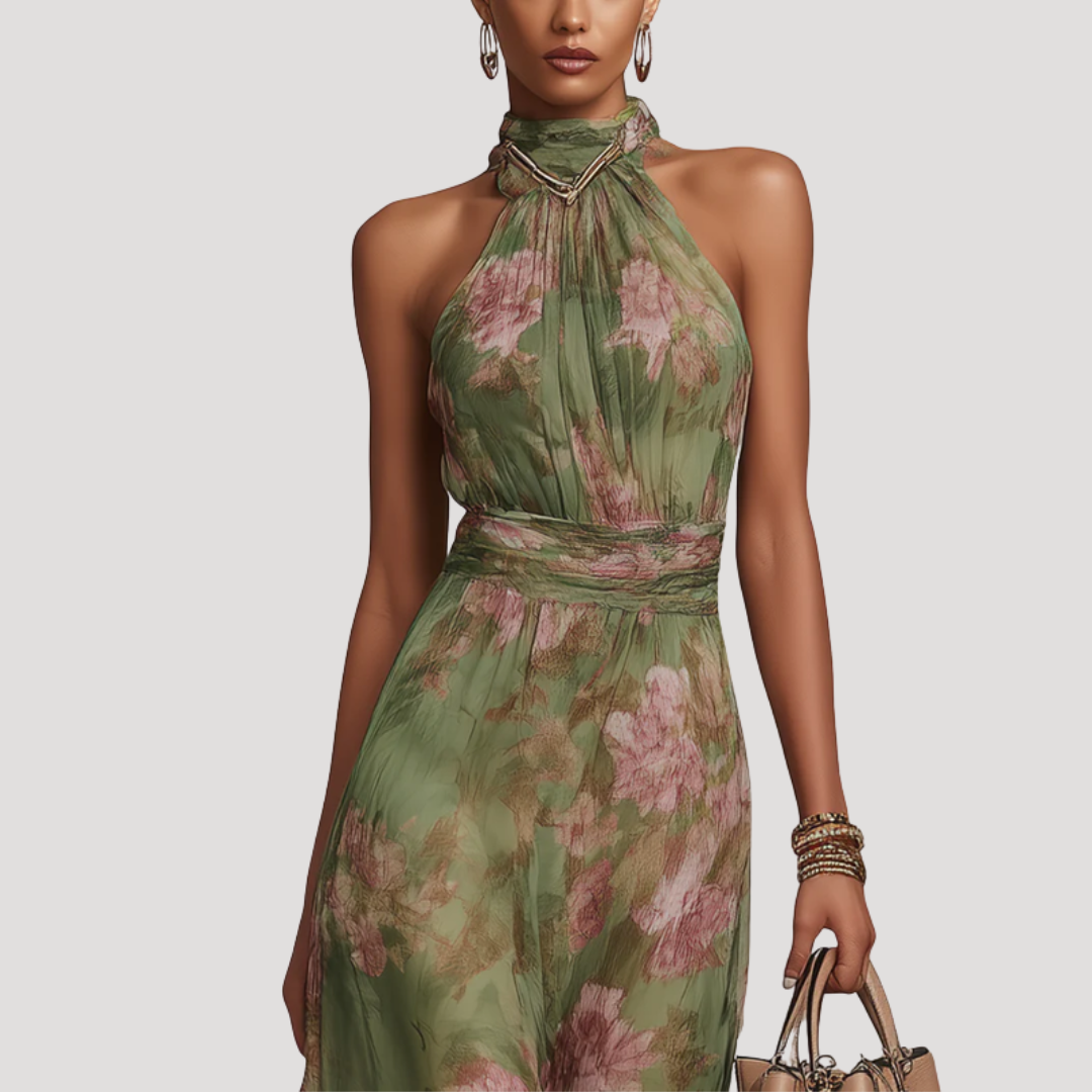 Elegant Floral Long Halter Dress