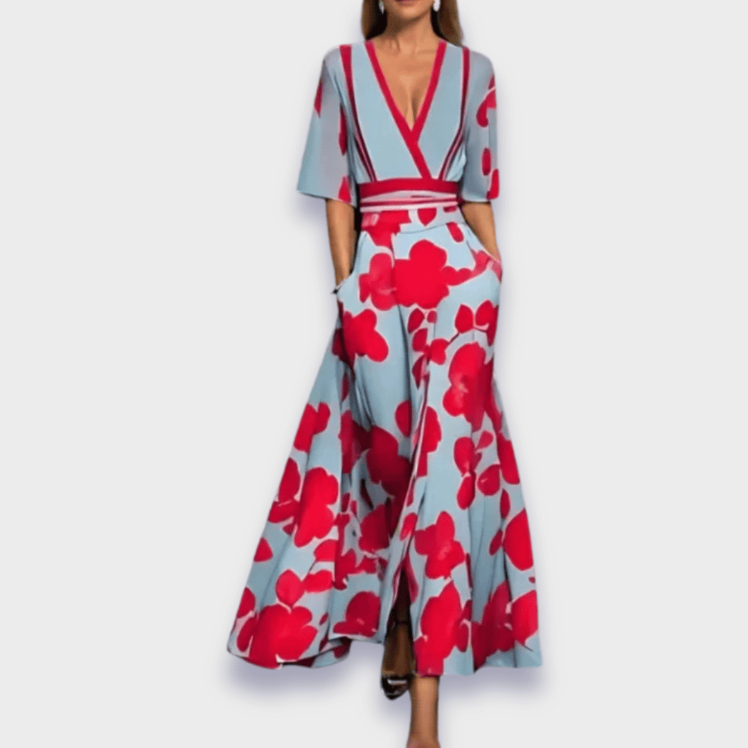 Eliana Elegant Floral A-Line Dress, view 2 - Elena Harper