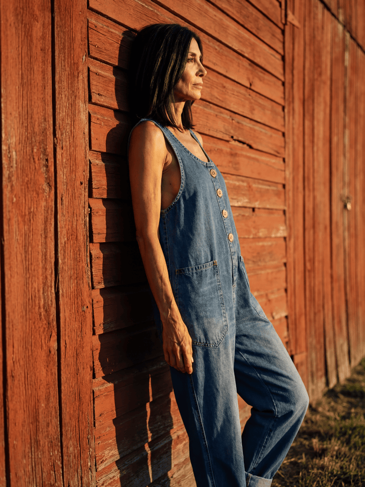 Emma & Rose Cape Town Zelie™ rooster motif jumpsuit featuring a playful rooster design, lightweight fabric, and casual fit.