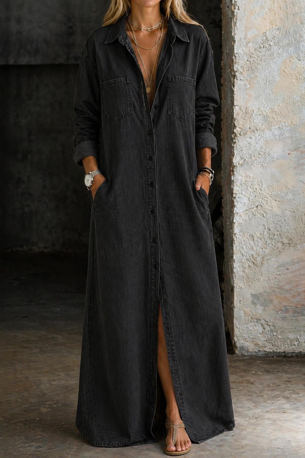 Mila™ | Denim Maxi Blouse Dress