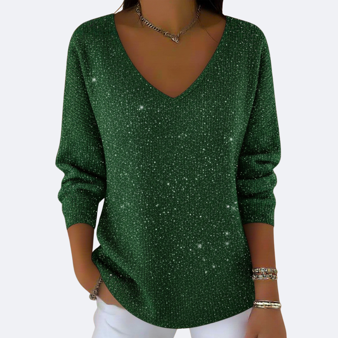 GIULIA Elegant V-Neck Sweater with Shine, view 4 - Elena Harper