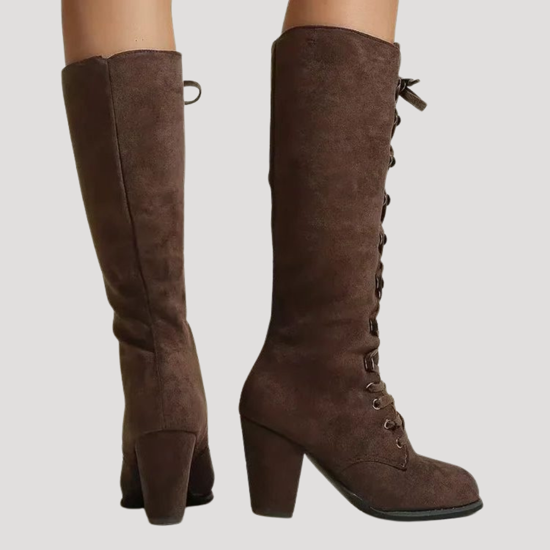 Women's Knee-High Lace-Up Boots with Block Heel