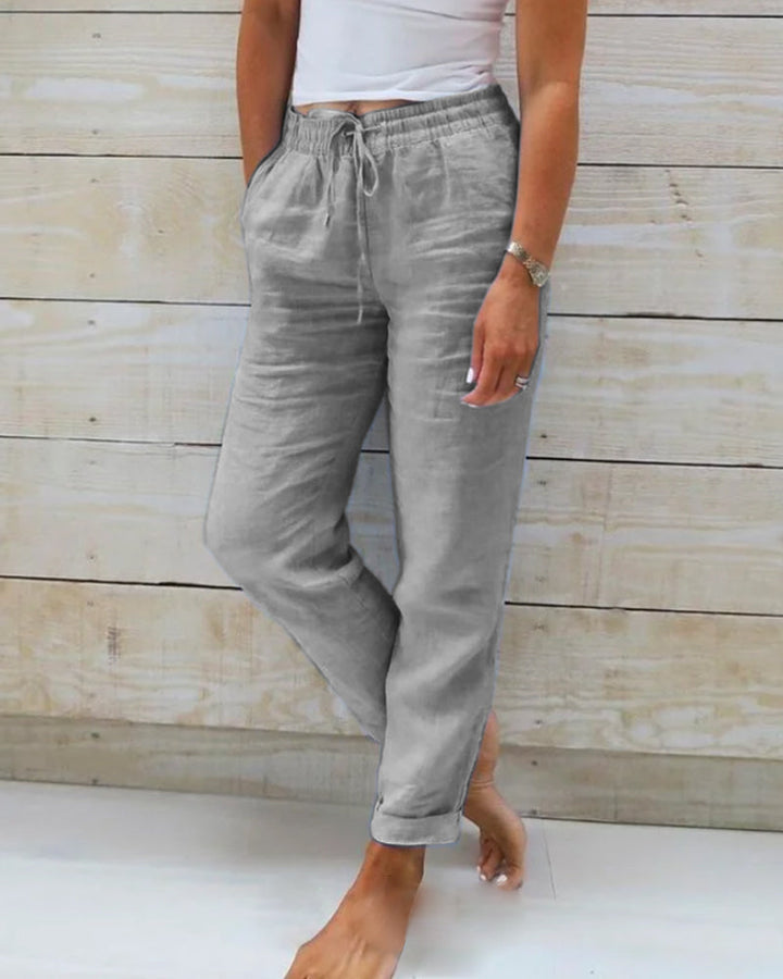 Allison Luxe Cotton-Linen Tailored Trousers - Elena Harper
