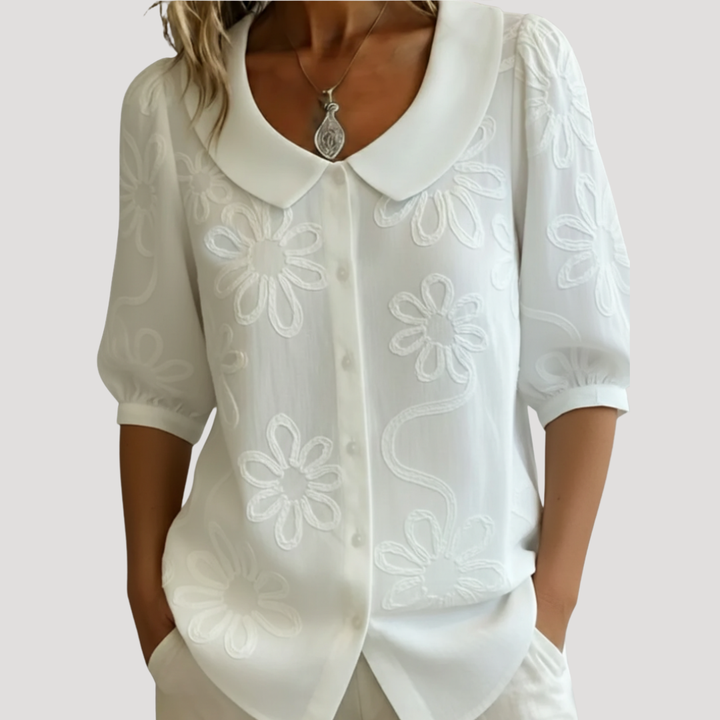 Floral Lace Blouse for Women with Short Sleeves