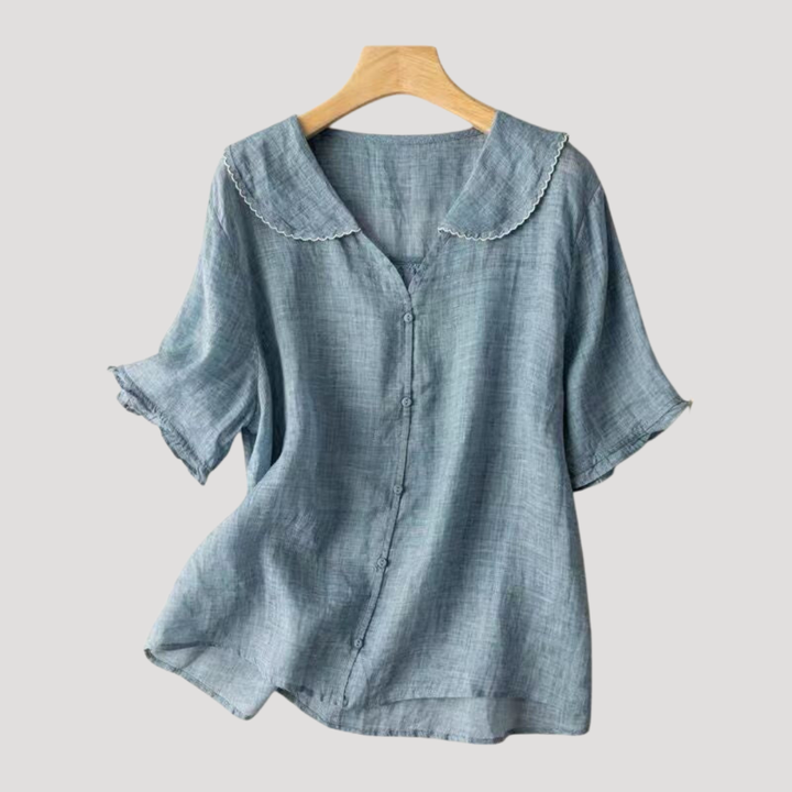 Women's Linen Blouse with Puff Sleeves Casual