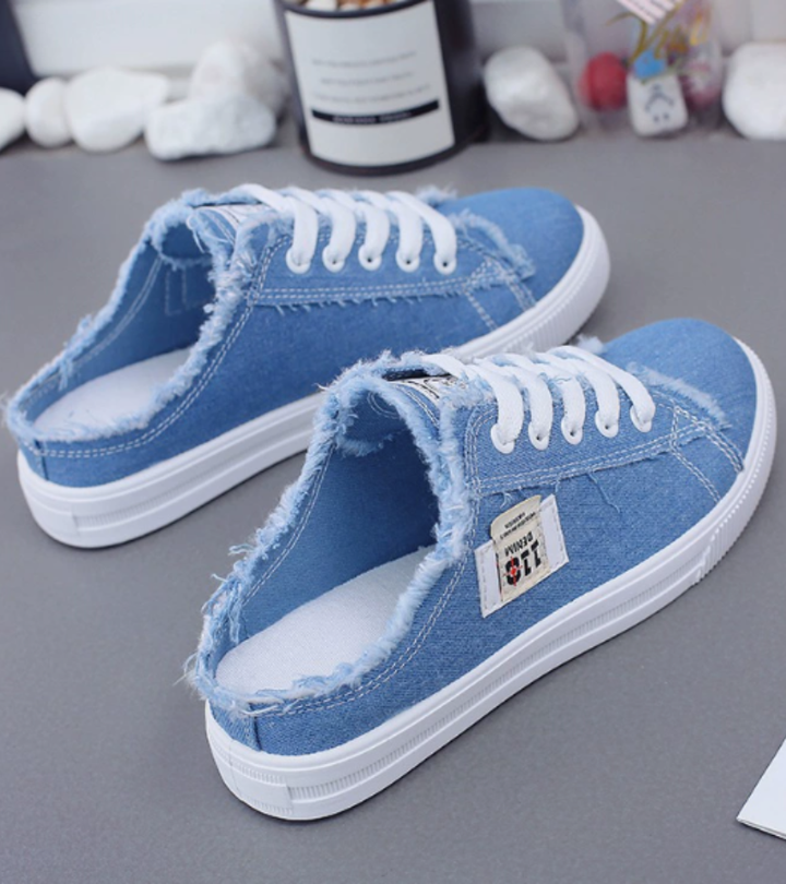 Lily | The New Frayed Denim Fabric Slip-On Sneakers