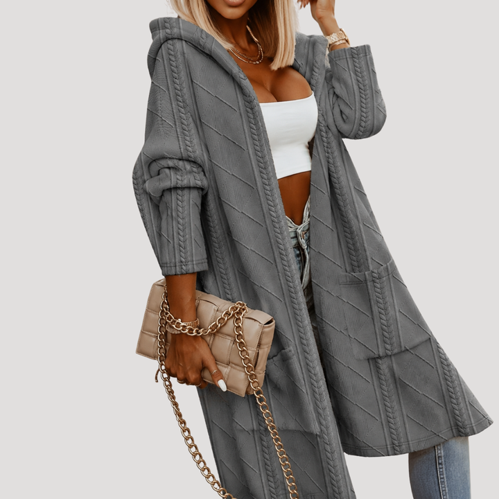 Long Hooded Cardigan for Women in Twisted Knit