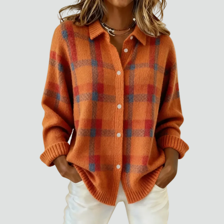 Trendy Women's Fleece Vest with Buttons and Check Pattern