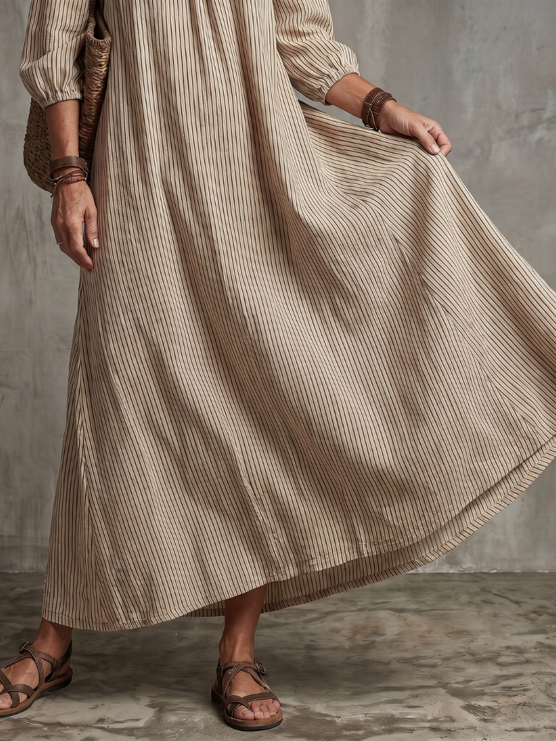 Euphemia Striped Pattern Off Shoulder Maxi Dress - Elena Harper