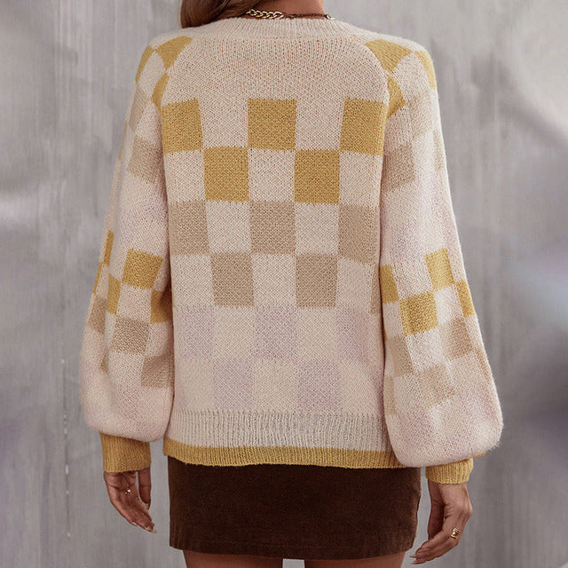 Contrast Color Checked Pullover