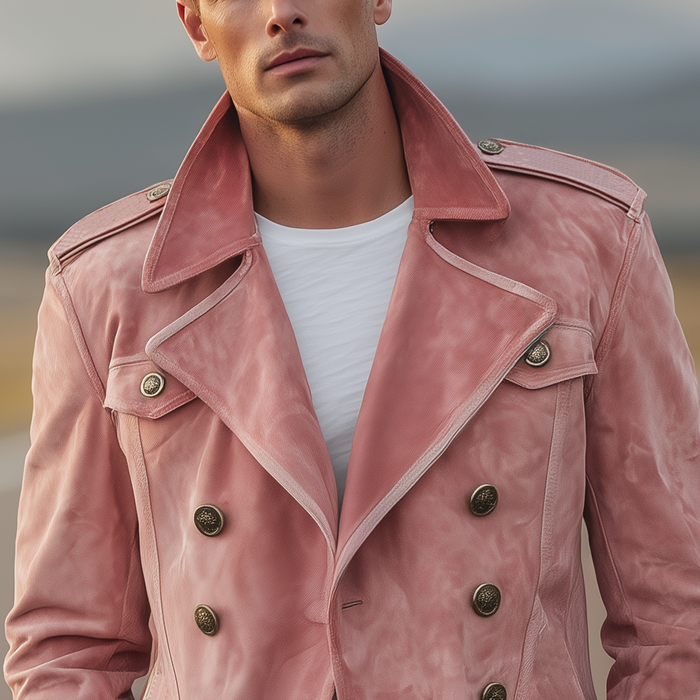 Momonosuke - Classic Retro Western Style Lapel Suede Double-Breasted Jacket