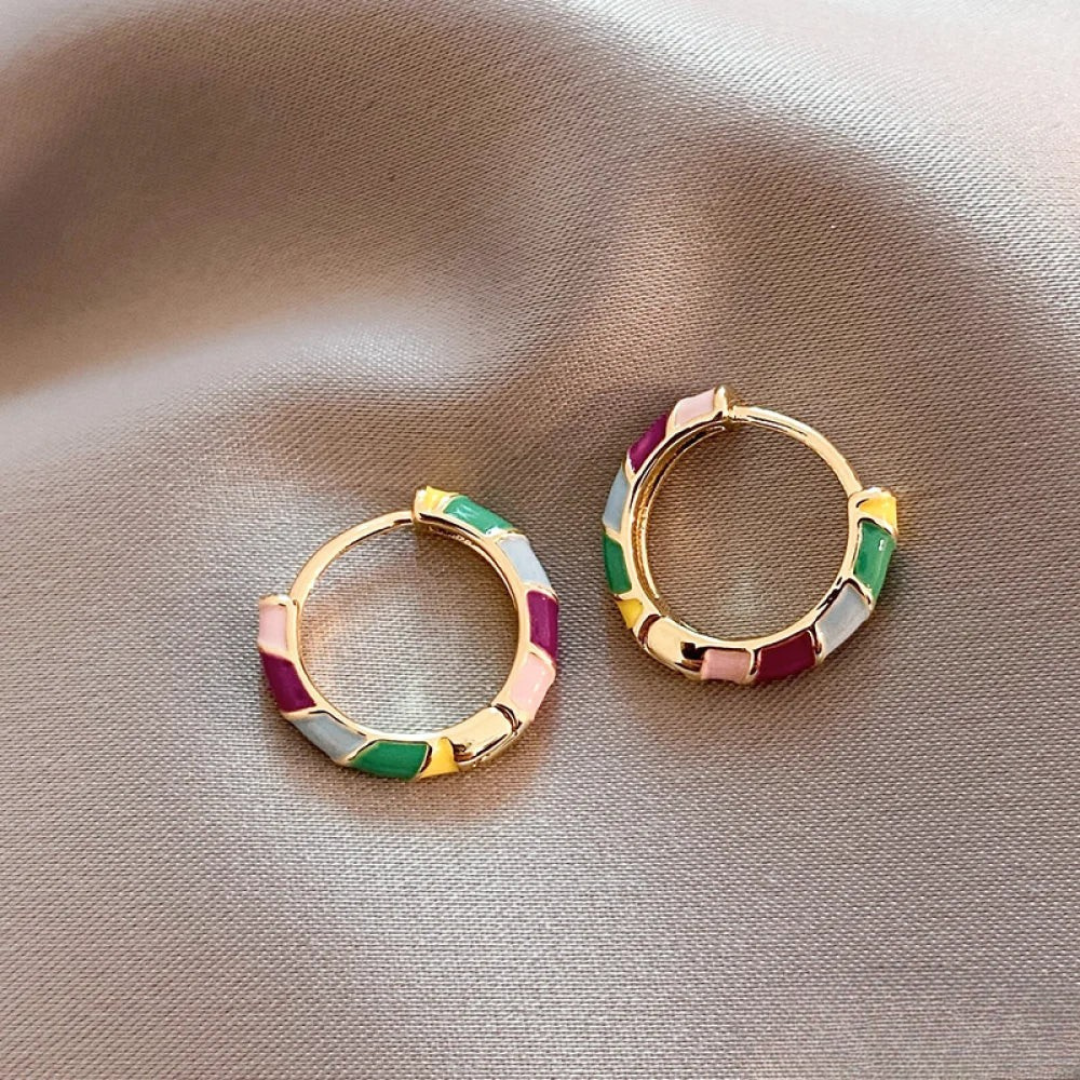Elegant Earrings with Multicolor Enamel in Gold - Elena Harper