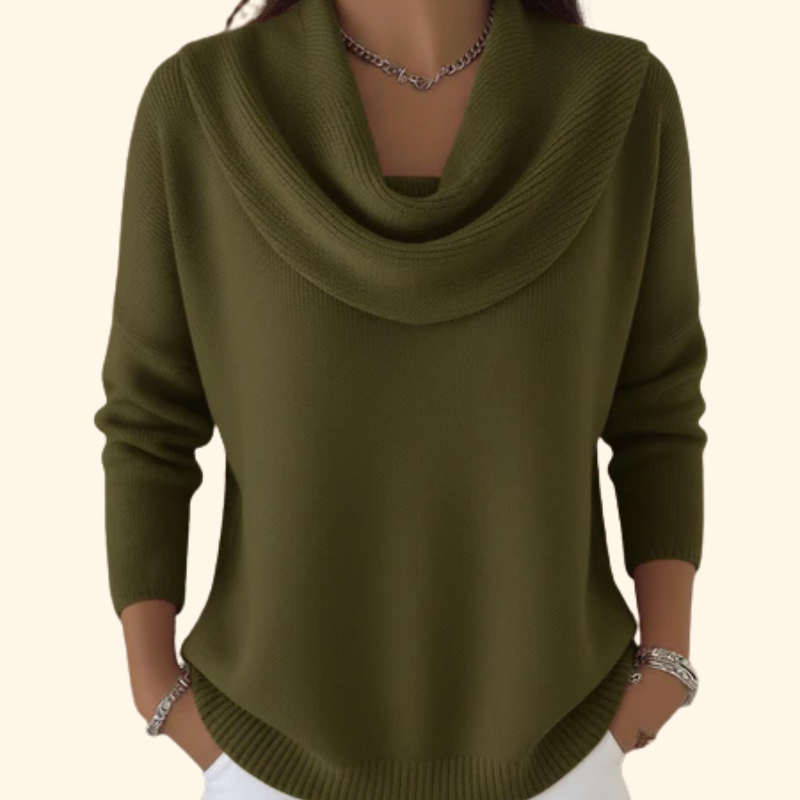 Soft and Warm Draped Neck Sweater for Women with Casual Elegance