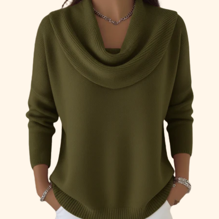 Soft and Warm Draped Neck Sweater for Women with Casual Elegance