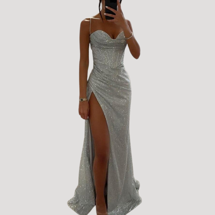 Elegant Long Evening Dress with Slit and Thin Straps