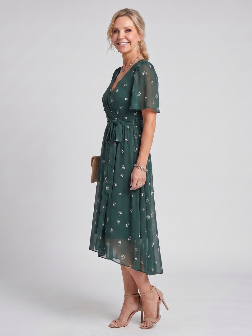 Women's Floral Print Flutter Sleeve Midi Dress for Effortless Style