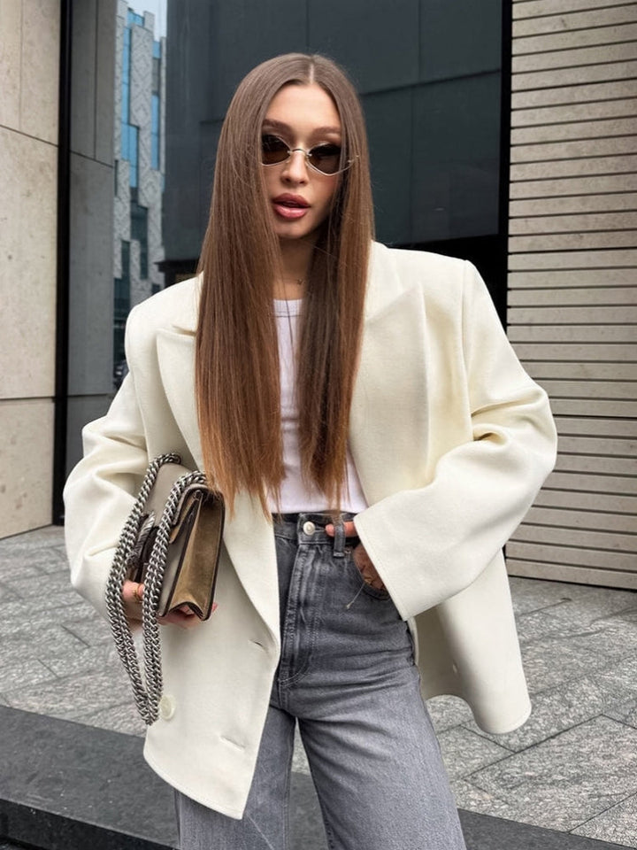 Paneled Wool Blend Blazer, view 3 - Elena Harper