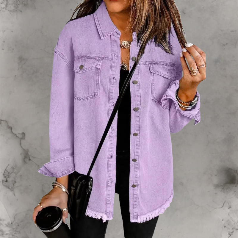 Kian Casual Denim Jacket with Buttons, view 3 - Elena Harper