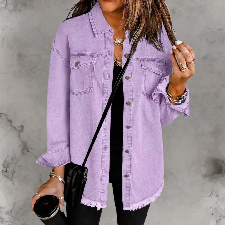 Kian Casual Denim Jacket with Buttons, view 3 - Elena Harper