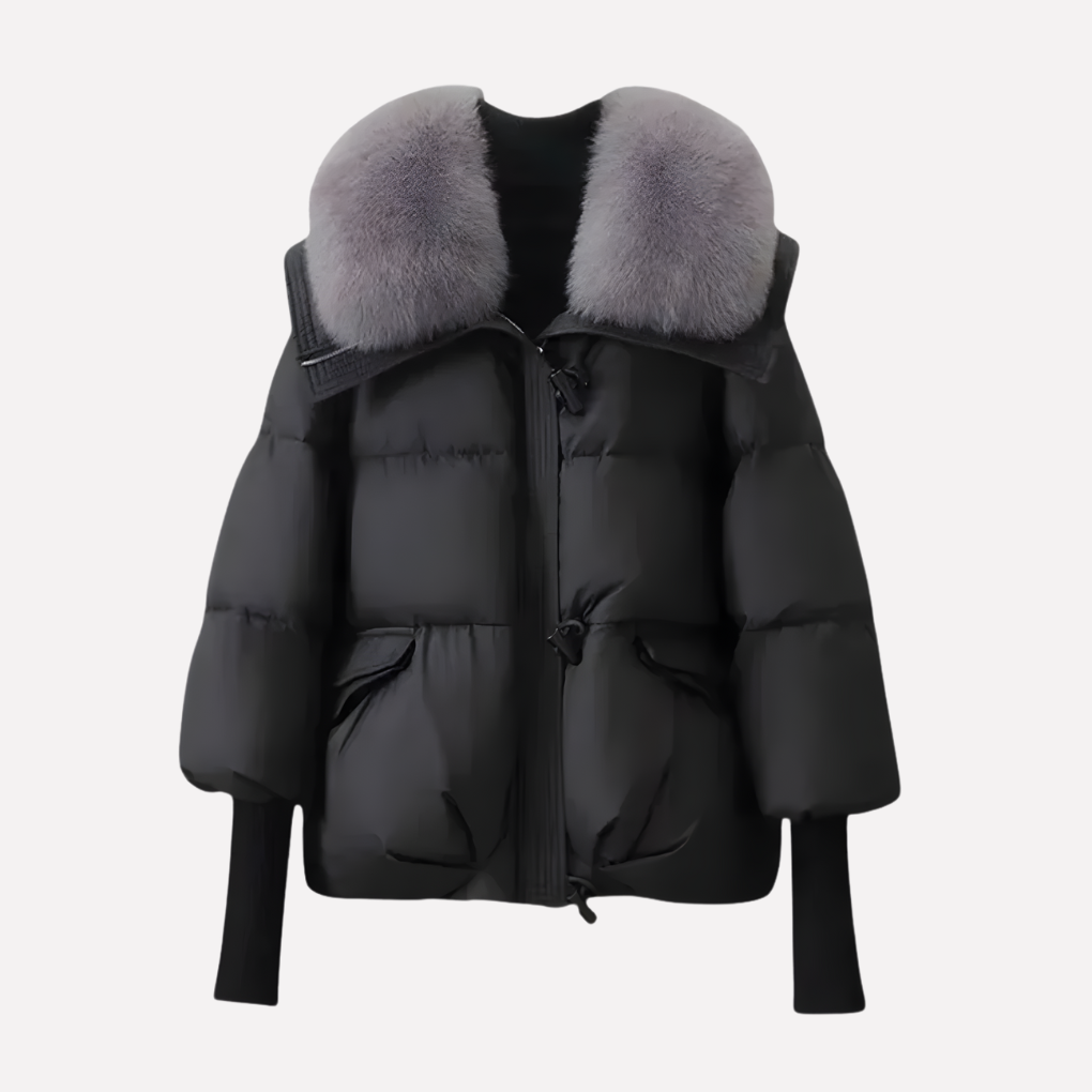 Ladies Winter Jacket Padded with Plush Collar and Pockets, view 3 - Elena Harper