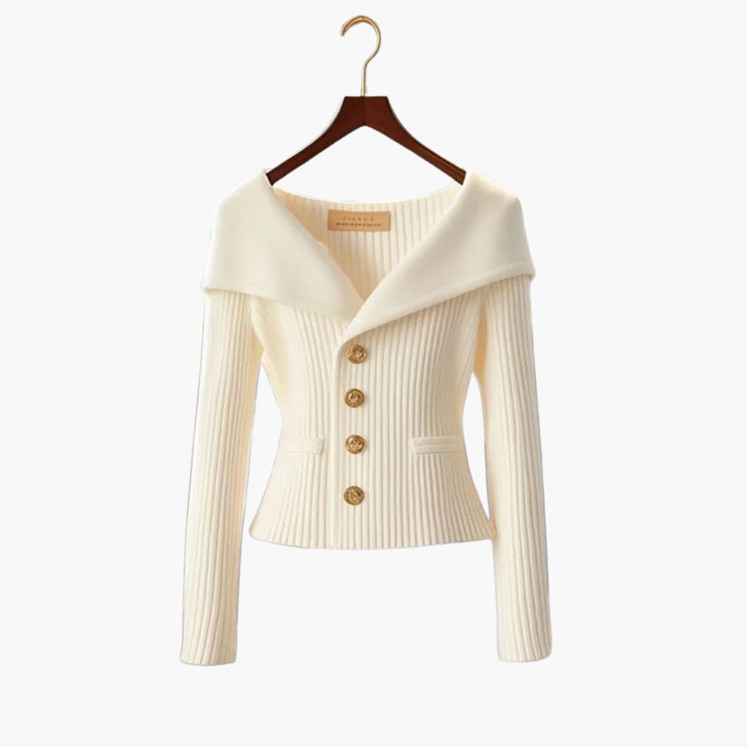 Elegant Short Ribbed Cardigan for Women Comfortable Buttoned Knit - Elena Harper